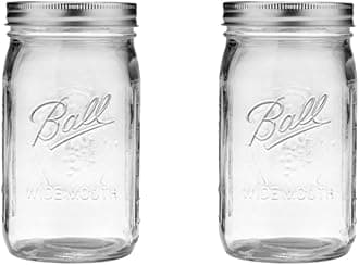 Wide Mouth Glass Mason Jars with Lids and Bands, Used for Canning, Pickling, Juice, Jam, Jelly, Quart Size 32 Ounce (Pack of 2)