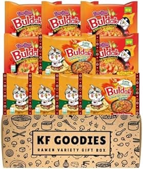 KF GOODIES Korean Ramen Variety Pack Gift Box (10 Count) - Spicy Buldak Noodle Assortment for Birthdays, College Care Packages, Office Snacks and Gift Baskets