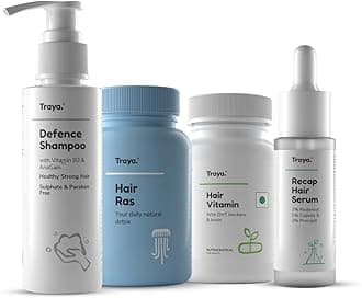 Traya Hair Growth Kit | Contains Ras, Vitamins, Recap Serum, Defence Shampoo With Biotin, Vitamin B3, Bhringraj, Ashwagandha, Redensyl, & Procapil | Strong And Healthy Hair, 480 Grams
