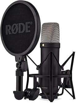 Rode Nt1 5Th Generation Large-Diaphragm Studio Condenser Microphone with XLR and USB Outputs, Shock Mount and Pop Filter for Music Production, Vocal Recording and Podcasting (Black)