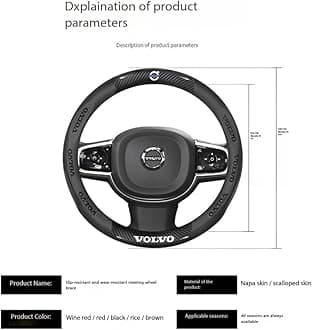 Carbon Fiber Leather Steering Wheel Cover for Volvo XC40 Comfortable Anti-Slip Durable Car Steering Wheel Protector Car Accessory(Black/Red/Brown/Beige),Red1