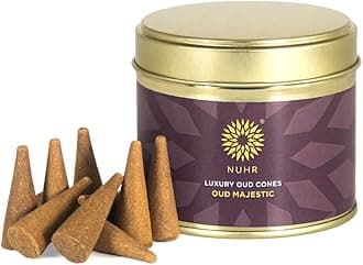 NUHR HOME Incense Cones Oud Majestic Luxury / 20 Strong Scented Cones/Bakhoor alternative/Lasting Fragrance Aroma Natural Authentic Agarwood for Aromatherapy, Meditation & Stress Relief Refreshing