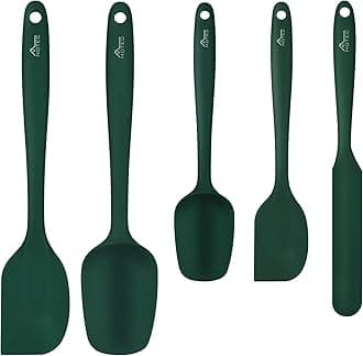 HOTEC 600℉ Heat Resistant BPA-Free Silicone Rubber Spatula Set,Kitchen Cooking Spatulas, Baking, Mixing for Non Stick Cookware, Dishwasher Safe, Dark Green Set of 5