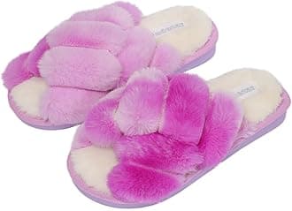 Womens & Girls Slippers Ladies Fluffy Plush House Slippers Cozy Open Toe Faux Fur Sliders for Girls Warm Sandals Indoor Winter
