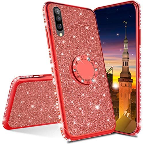 Mrster Xiaomi Mi Note 10 Lite Case Glitter Bling Bling Tpu Case With 360 Rotating Ring Stand, Shock-Absorption Protective Shell Skin Cases Covers For Xiaomi Mi Note 10 Lite. Gs Bling Tpu Red