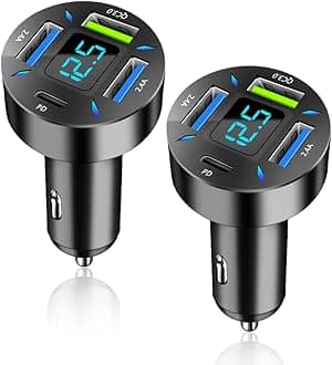 Car Charger 66W Super Fast Charging with USB C&QC 3.0(Voltmeter&LED Lights) Universal Quick Charge for 12-24V Car Cigarette Lighter Plug,Compatible with iPhone 14 13,S22,iPad(2Pcs-Black-QC/PD/2.4A)