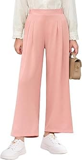 Haloumoning Girls High Waisted Uniform Pants Kids Wide Leg Dress Pants Casual Trousers with Pockets 5-14 Years