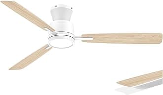 Ceiling Fans with Lights,52 Inch,Quiet Reversible Motor,Easy to Install,6 Speeds,Dimmable,Timer,White Low Profile Ceiling Fan for Bedroom Living Room,Kitchen,Indoor/Outdoor