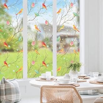 Coavas Privacy Window Film Non-Adhesive Translucent Bird Window Film Decorative Glass Film Static Cling Film Bird Windows Stickers for Home Office 17.5 x 78.7 Inch, Translucent