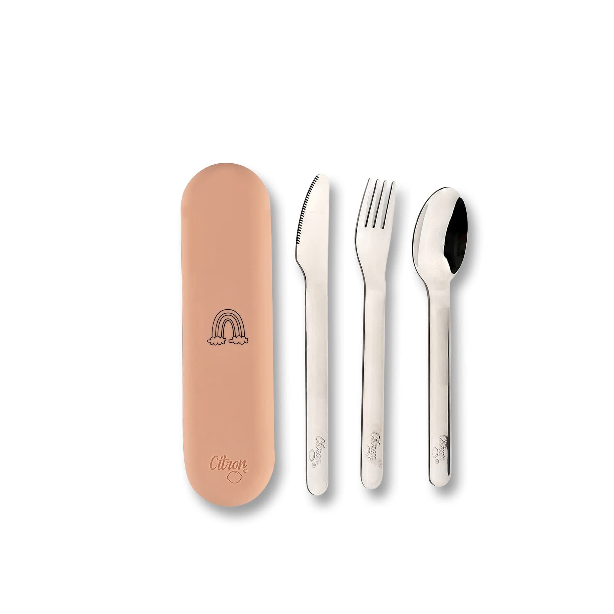 Citron- Stainless Steel Cutlery Set 3 pc Silverware Fork, Spoon and Knife, Reusable Travel Utensils & Flatware Set for Kids- Unicorn-Blush Pink