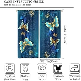 Butterfly Curtain for Girls Bedroom Decor,Blue Irises Yellow Daisies Floral Background Print Window Drapes for Kids Living Room Kitchen Decor Blackout Draperies for Bedroom Window 63x72in