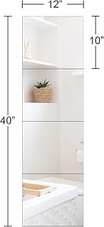 Ruomeng Full Length Wall Mirror Tiles - 12" x 10" x 4Pcs Frameless Full Body Mirror Tiles Wall Mounted Mirror for Home Gym Vanity Bedroom, Living Room
