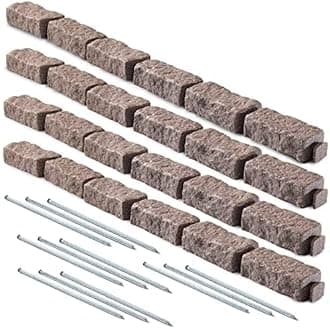 Beuta DIY No Dig Faux Stone Landscape Edging 4-Pack w/Anchoring Spikes, Flexible Brick-Sized Border for Driveways Yards Trees or Gardens, Each 6-Brick Section 47.5" L x 2.25" H x 3.75" W Cobblestone