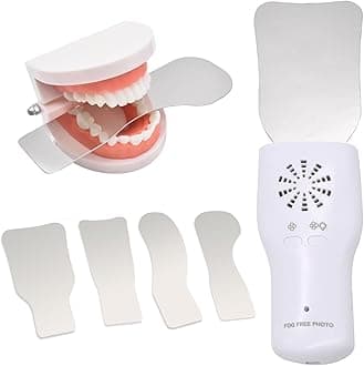 Fog-Free Dental Occlusal Photographic Mirror Device with 4 Rhodium Intraoral Reflective Mirrors for Dentistry, Anti-Fog Fan and LED Lighting Handle with Plated Glass Reflectors Oral Inspection Kit