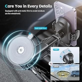 APPS2Car Suction Cup Phone Holder Windshield/Dashboard/Window, Suction Cup Car Phone Mount with Strong Sticky Gel Pad, Compatible with iPhone, Samsung & All Cellphones, Matte Black