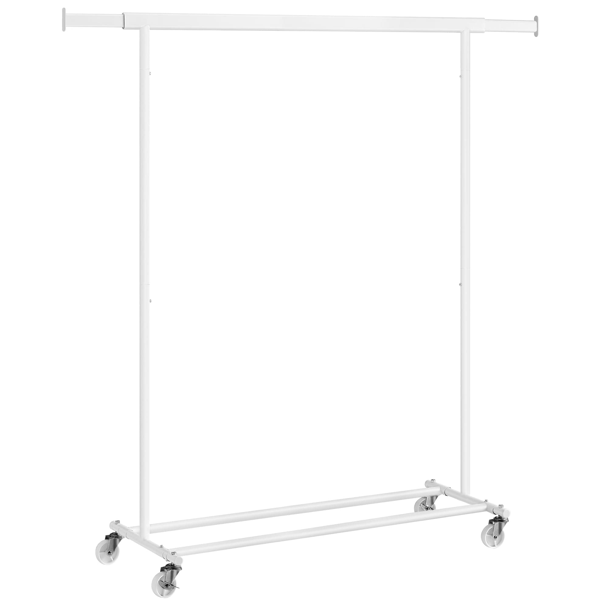 Clothes Stand with Wheels, Extendable Coat Rack for Heavy Loads, Total Load 100 kg, 45 x (92-132) x 161.5 cm, Easy to Assemble and Move, White, HSR013W01