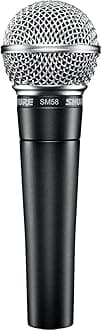 Shure SM58-LC Cardioid Dynamic Vocal Microphone with Pneumatic Shock Mount, Spherical Mesh Grille with Built-in Pop Filter, A25D Mic Clip, Storage Bag, 3-pin XLR Connector