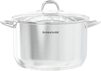 SUNHOUSE Stainless Steel Stock Pot - 15.5 Quart Heavy-Duty Induction Cooking Pot with Visible Lid for Pasta, Soup, Spaghetti - Nonstick Thick-Bottom Deep Stockpot for Canning, Boiling, and Simmering