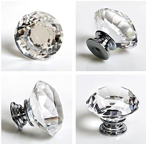 4 X 40MM Clear Crystal Glass Diamond Cut Door Knobs Kitchen Cabinet Drawer knobs+Screw Home Decorating