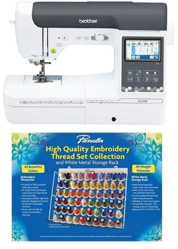 Brother SE2000 Computerized Sewing and Embroidery Machine with LCD Display+Brother ETKS63 Pacesetter 63 Spool Embroidery Thread Set