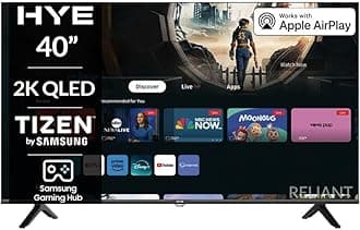 HYE TV - Smart TV, 40" Screen Size, 2K Resolution, QLED Technology, Apple AirPlay, Samsung Tizen OS & Gaming Hub, Versatile Connectivity, Black, Perfect For Streaming, Gaming & Entertainment