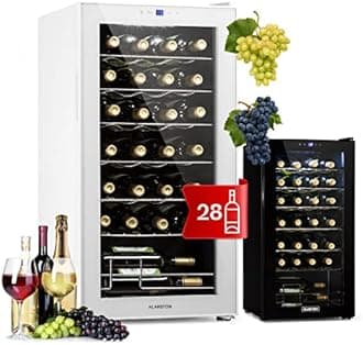Klarstein Free-Standing Wine Cooler Drinks Fridge, 74L Single Zone Wine Fridges, Wine Prosecco & Beer Bottles, Wine Fridge with Glass Door, Indoor/Outdoor Bar Fridge and Wine Cooler, 28 Bottles