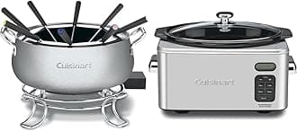 Cuisinart Fondue Pot, 3 Quart, For Chocolate, Cheese, Broth, Oil, Stainless Steel, CFO-3SSP1 & PSC-650 Stainless Steel 6-1/2-Quart Programmable Slow Cooker (Silver)