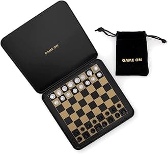 Travel Chess Set - Magnetic Traveling Mini Chess Set with Aluminum Carrying Case, Black Gold