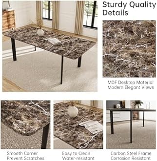 Extendable Dining Table Set for 6-8 People, 63 to 78.7 Inch MDF Kitchen Table with 6 Upholstered Chairs, Space-Saving for Dining Room, Breakfast Nook (Brown Table & 6 White U-Shaped Chairs)