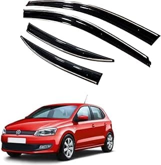 Premium Chromeline & Silverline Unbreakable Car Rear Window Wind Deflectors & Side Door Visor Rain Guard Compatible with (Volkswagen Polo (2009 Onwards))