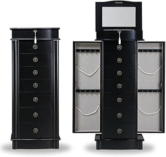 Alveare Home Nara Jewelry Armoire – Locking Storage Organizer with Seven Spacious Drawers, Black