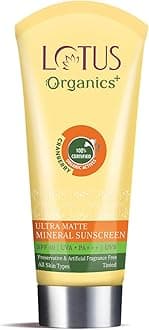 Lotus Organics+ Ultra Matte Mineral Sunscreen Cream Water Resistant & Sweat Resistant, SPF 40 PA+++, 50g