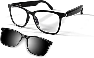 Fecoul Smart Glasses for Men Clear Bluetooth Sunglasses for Women with Magnetic UV400 Polarized Lenses Anti-Blue Light, Bluetooth 5.4, Built-in Microphone,Speaker (with Black Lens)