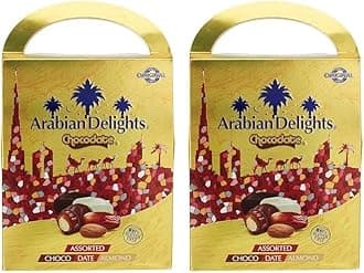 Arabian Delights with Almond - 180gm, Classic Chocolate Coated Bite-Sized Snacks, Stuffed w/Golden Roasted Almonds, Dates | Snacks & Sweets (Pack of 2)