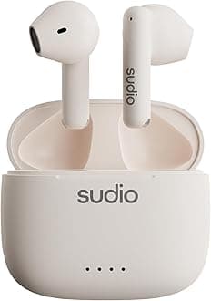 Sudio A1 True Wireless Earbuds Bluetooth 5.3 Headphones Touch Control with Wireless Charging Case Compact IPX4 Waterproof Open-Ear Built-in Mic Headset Premium Crystal Sound (White)