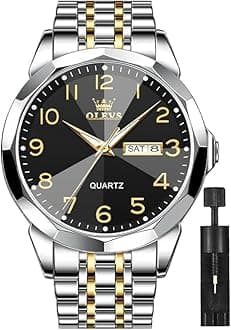 – Men's Watch Luxury Business Dress Watch UK Diamond Design Quartz Stainless Steel Waterproof Luminous Week Calendar Gift