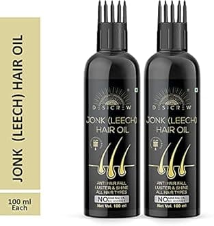Pure Jonk Oil Leech Tail with comb Applicator - Cold Pressed - For Hair Regrowth control & hair fall For Men & Women-100ML-Pack Of 2 Bottle(200 ml)