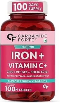 Iron Supplement for Women & Men | Folic Acid Tablets with Vitamin C, B12, Zinc | 100 Veg Iron Tablets for Women & Men
