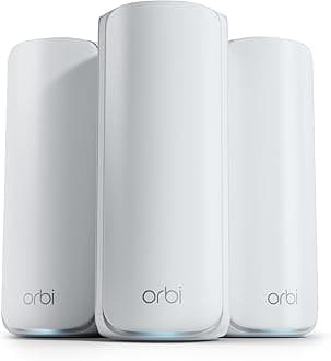 - NETGEAR Orbi 770 Series Tri-Band WiFi 7 Mesh Network System (RBE773) - Router + 2 Satellite Extenders, Security Features, Up to 11Gbps, Covers up to 8,000 sq. ft., 100 Devices, 2.5 Gig Internet Port