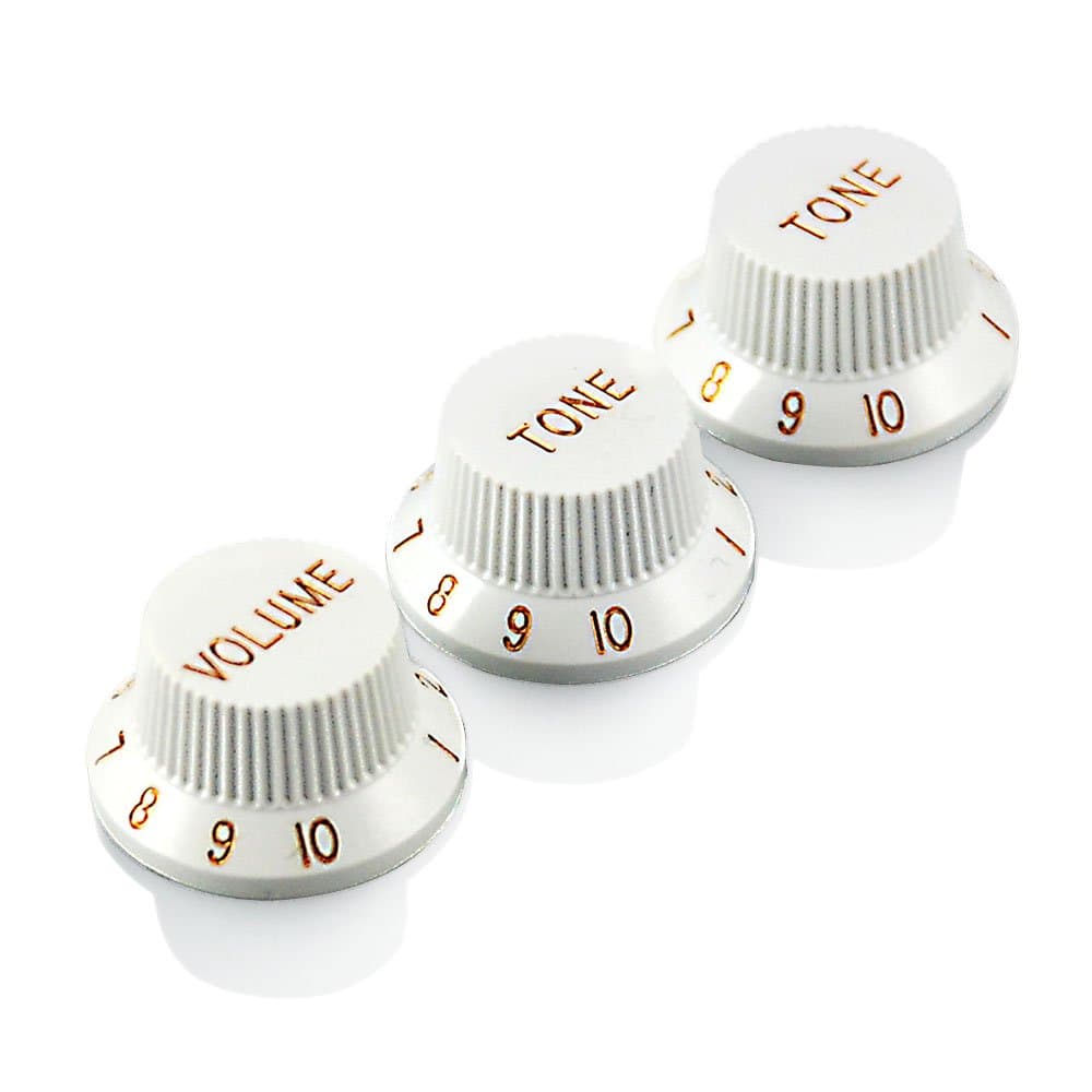 VANSON Volume & Tone Control White Knob SET (1 Volume x 2 Tone) for Stratocaster Type Electric Guitars, 6mm (White)
