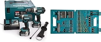 Makita DLX2145TJ 18V Li-ion LXT 2 Piece Combo Kit comprising DHP458Z and DTD152Z Complete with 2 x 5.0 Ah & B-49373 Drill and Screw Bit, 18 V, Blue, Set of 75 Piece