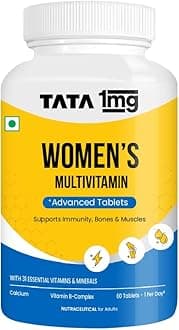 Tata 1mg Women's Multivitamin Veg Tablet with Zinc, Vitamin C, Calcium, Vitamin D and Iron, Support Health Protection, Bones & Overall Health (Pack Of 60 Tablets)