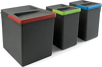 Emuca - Recycle Containers for kitchen drawers, Height 266mm (10,47 inch), 1x15L + 2x7L, Anthracite grey plastic, Plastic