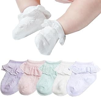 CUTEABLYGirls Lace Ankle Socks, Ruffle Frilly Cotton Socks, Assorted Colours, Princess Socks