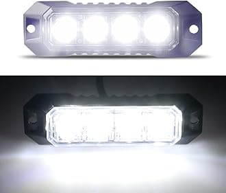 LED Emergency Strobe Flashing Grille Strobe Lights for Trucks 4LED Surface Mount Strobe Warning Emergency Flashing White Light For Car Truck Van Off Road Vehicle ATV SUV