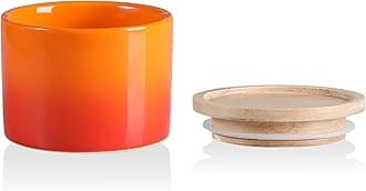 Kitchen Canisters Ceramic Food Storage Jar, Stackable Containers with Airtight Seal Wooden Lid for Serving Ground Coffee, Tea, Sugar, Spice and More - 5 Fl Oz(Gradient Orange)