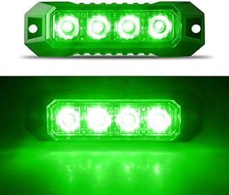4-LED Sync Feature Ultra Slim Surface Mount Flashing Strobe Lights for Truck Car Vehicle LED Mini Grille Light Head Emergency Beacon Hazard Warning Lights (Green)