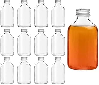 Fufu 12Pcs Empty Juice Bottle Glass Milk Beverage Coffee Bottlekombucha Whiskey Vodka Party Drink Shop (200Ml, White Lid)