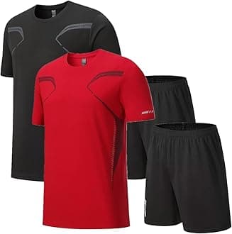 OPALOSMen Active Quick Dry Crew Neck T Shirts and Shorts Set Athletic Running Gym Workout Short