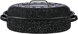 Granite Ware 15-Inch Covered Oval Roaster - Enamel Steel Basic Cookware, Nonstick & Chemical-Free, Dishwasher Safe - 10 Lb Capacity, Large Roasting Pan for Meats, Poultry, Vegetables (Speckled Black)